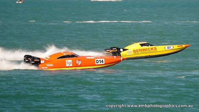 Each had a win, each had a second, neither FGI or Berwicks would take a backward step in the fight for Supercat Outboard Lite honours.   © Reg Blunt http://www.embphotographics.com.au
